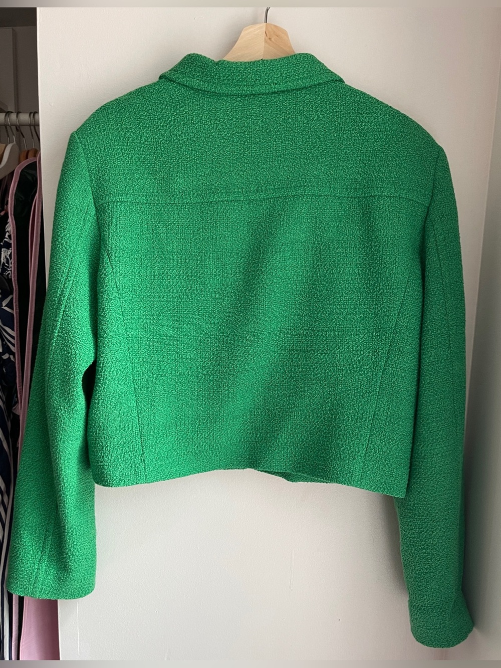Aritzia Babaton Bright Green Tweed Cropped Blazer Jacket - Picture 10 of 13